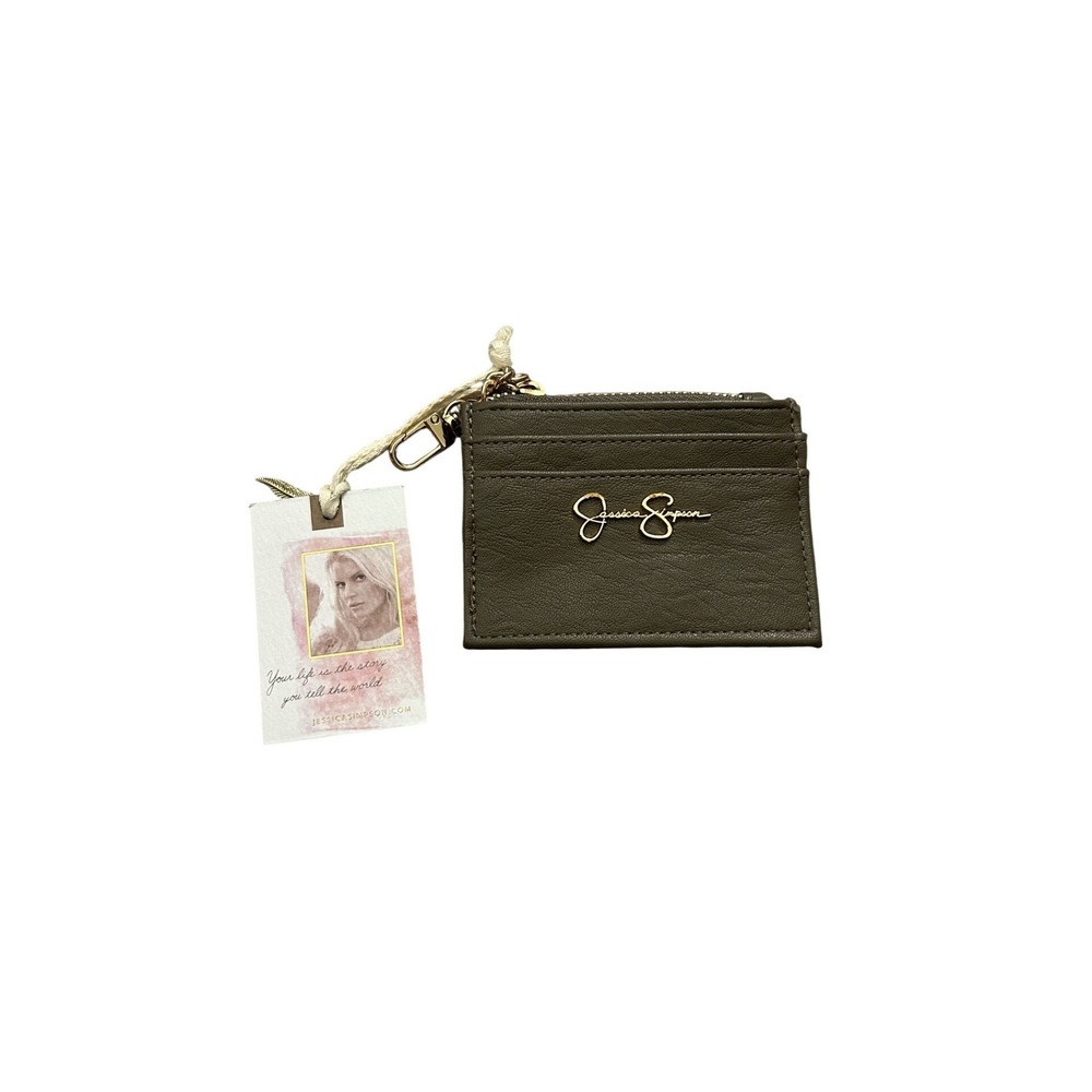 Jessica Simpson Card Case Wallet Womens OS Olive Brown NWT Leopard ID Keychain